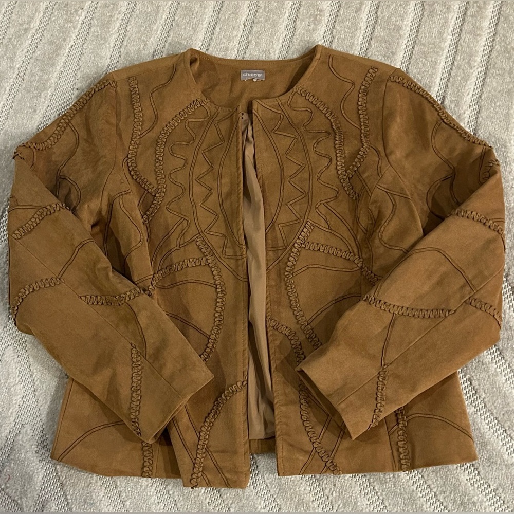 Vintage Chico’s Tan Brown Textured Faux Suede Jacket - M
